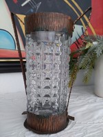 Iparművészeti egyedi üveg váza vörös rézzel kombinálva
