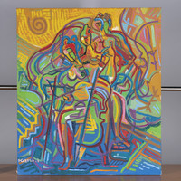 István Kozma - abstract - female figure with musical instrument - oil painting - on canvas - 70x80