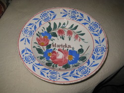 Old Hólloház dia plate, with Mariska inscription, 23 cm