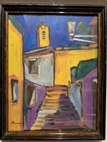 Painting with Barcsay sign Szentendre stairs
