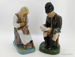 Jolán Szécsi ceramic elderly couple, figural ceramic sculptures