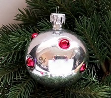 Soproni üveg domború pöttyös gömb karácsonyfa dísz 6.5-7cm