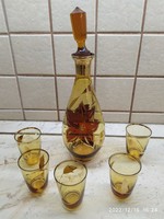 Beautiful Gold-Leafed Amber-Colored Glass Wine Set for Sale!