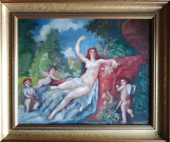 Herman Lipot, Venus and Cupid! Original oil painting! Size: 40x50cm plus frame!