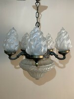 5-arm antique bronze chandelier with flame shade