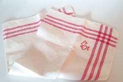 Régi konyhai textil vintage törölköző lenvászon csíkos monogramos konyharuha