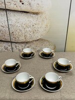 Hollóházi Porcelán Fekete - Arany Kávéscsészék 6 db A34