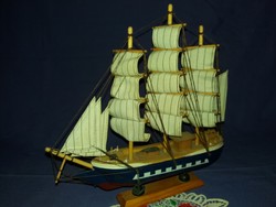 Régi 3 árbócos vitorlás " Klipper " hajó modell makett fa - vászon 31 X 31 cm a képek szerint