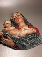 ÁRESÉS!!! Antik viasz Mária a kisdeddel fali dísz festett szent ereklye függeszthető karácsonyfadísz