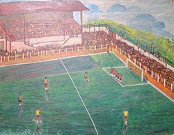 For football fans! Richard Kadarkuti's oil painting - naive painter - football players, sports