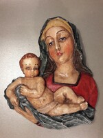 Antik viasz Mária a kisdeddel fali dísz festett szent ereklye függeszthető karácsonyfadísz
