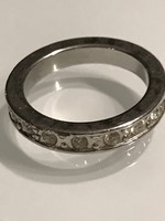 Crystal-encrusted stainless steel wedding ring, size 7