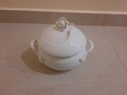 Fehér Herendi porcelán leveses tál, szószos, pörköltes tál