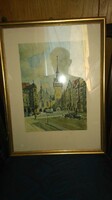 RÉGI MÜNCHENI LITHO ÜVEG ALATT SZÉP ARANYOZOTT KERETBEN-EREDETI KERETEZÉS-kb 1930
