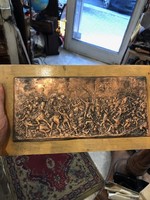 Battle scene, copper relief, size 16 x 30 cm, in frame