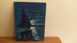 (K) Esti hajókázás festmény 30x40 cm szignózott