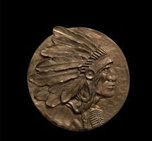 Antique 1905 Indian tribal chief, marked copper v. Bronze wall decoration, 22.5 cm, 1045 g.