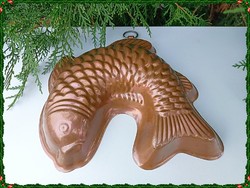 West German Wagner red copper baking dish in the shape of a fish