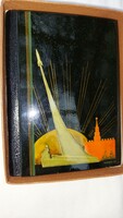 Soviet lacquer notebook, hand painted, space flight, Kremlin, around 1970