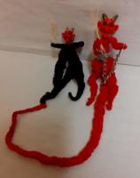 2-DB RETRO KÉZIMUNKÁVAL KÉSZÍTETT ÖRDÖGFEJŰ KRAMPUSZ FIGURÁK KARÁCSONYFADÍSZ