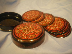 Lacquered vinyl glass tasteful coasters in a box of 6 brightly colored flawlessly varnished.