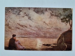 Old postcard 1919 Romantic couple on the beach postcard