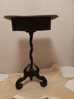Unique antique small table with special legs and drawers, sewing table 78 cm high