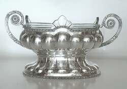Art Deco ezüst (800), üvegbetétes, füles kínáló, asztalközép (1160 g)