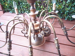 Large Flemish copper chandelier with oak inserts for sale!
