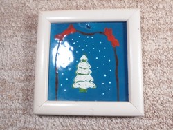 Retro hanging ceramic wall picture wall picture in frame - Christmas