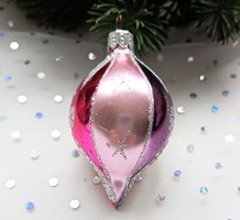 Régi üveg csepp alakú karácsonyfa dísz 7cm