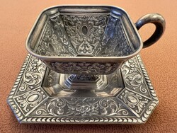 778T. 1 Forintról! Antik Bécsi barokk ezüst (228 g) kávés / teás  csésze alátéttel együtt.