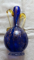 Murano vase, two-lobed cobalt blue blown, handmade