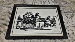 Réti Mátyás Charcoal Drawing, Cityscape