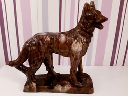 Ceramic dog, marble effect wolf dog statue, German shepherd, (large)