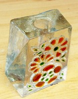 Öntött üveg gyertyatartó relief matyó mintával, Walther Glass Német kézműves munka.