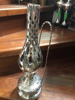 Ezüst petróleum lámpa, XX. század eleje, jelzett, 40 cm-es, 650 gramm.8630