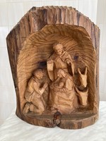 The birth of Jesus is a real solid wood carving, a Christian religious object