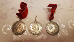 1 Ft-ról! 3 darab II. Ludwig király Bajor katonai medál  1845-1886