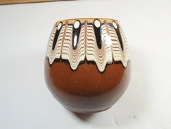 Retro Bulgarian ceramics - hand painted ceramics - glass kaspo bowl - 8 cm high