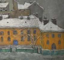 Snowy rooftops; pastel; 1915; Butcher's wife Mariska Kisfaludy; dated; signed