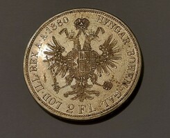 Ferenc József  verdefényes 1880 2 Florin Ef. 24,69 g.
