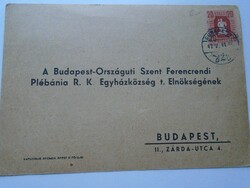 D192263  Levelezőlap -Budapest-Országuti Szent Ferencrendi Plébánia Elnökségének - Tasner Lajos 1947