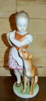 Porcelain girl from Herend with a dog! Flawless, 21.5 cm high! Indicated