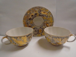 Lomonosov imperial 2 cups and 1 base richly gilded curio, flawless