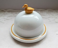Limoges porcelain small butter dish with yellow duck tongs