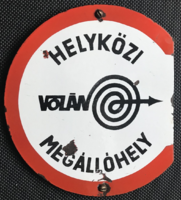 Volán intercity bus stop - double-sided bus stop sign, enamel sign