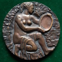 Peter László: girl with a mirror, bronze plaque