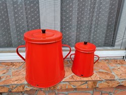 2 and 10 Liter Enamelled Red Fat Can with Paraszt Style