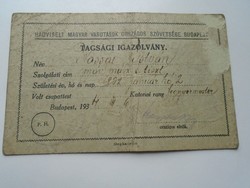 D192308 National Union of Hungarian Railwaymen who fought in the war - membership card 1934 - gunsmith